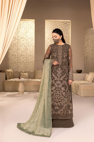 Flossie | Zeenat Formals | ZE-110-Brand:Flossie-Type:Ladies Clothes-Dull Brown-Chiffon-House of Maryam- Buy in UK, USA
