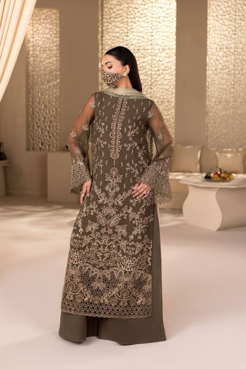 Flossie | Zeenat Formals | ZE-110-Brand:Flossie-Type:Ladies Clothes-Dull Brown-Chiffon-House of Maryam- Buy in UK, USA
