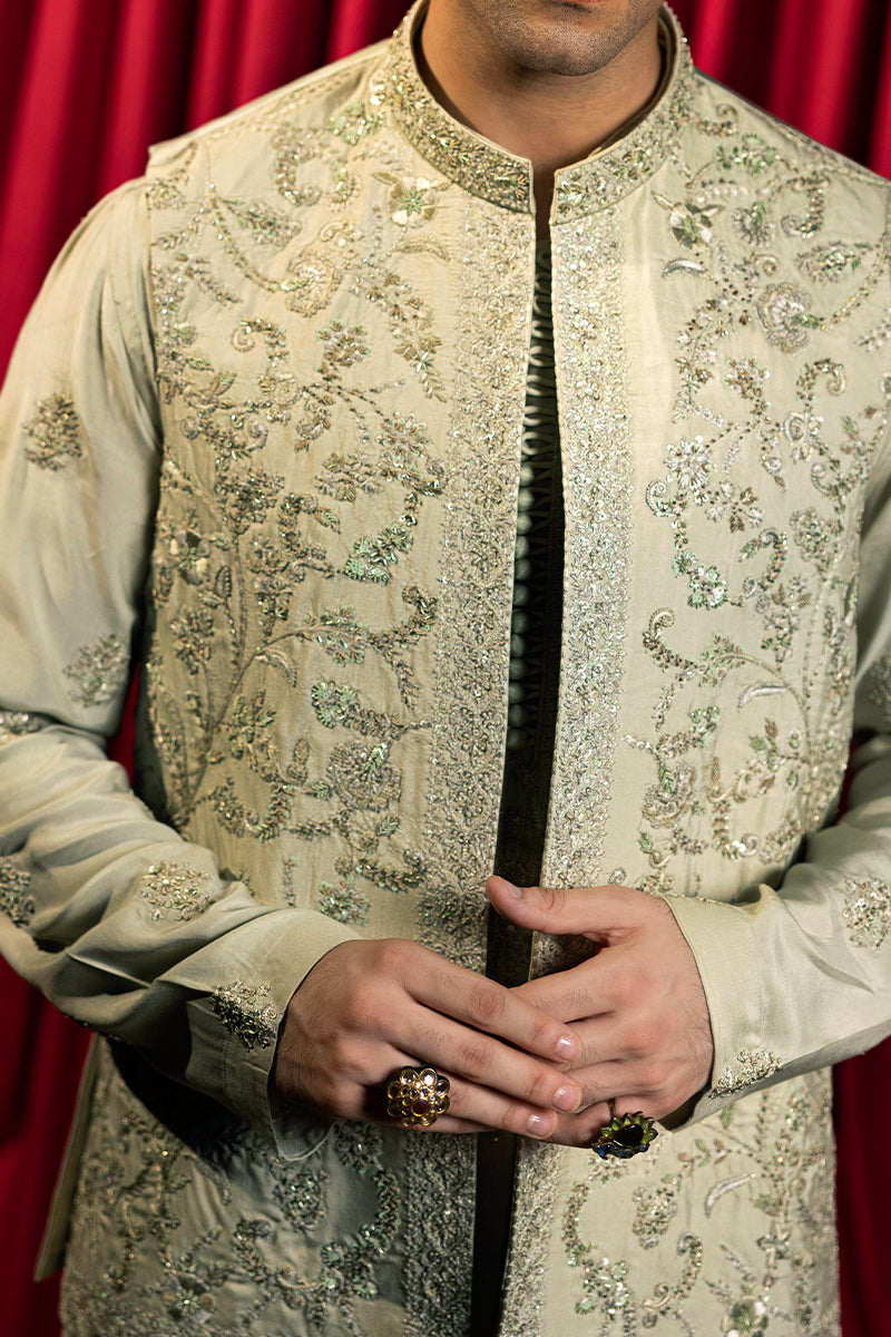 Republic By Omar Farooq | Luxury Rtw | Pastel Green Waistcoat -  Republic by Omar Farooq Luxury RTW - Original Designer Dress - House of Maryam
