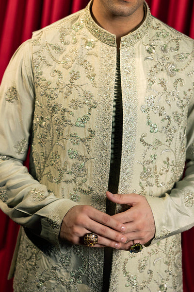Republic By Omar Farooq | Luxury Rtw | Pastel Green Waistcoat -  Republic by Omar Farooq Luxury RTW - Original Designer Dress - House of Maryam