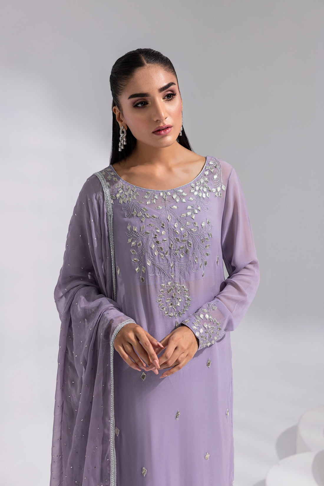 Amani | Aira Festive Wear | ZARIN – Gota Embellished Georgette Shirt with Wide-Leg Pants &amp; Mukesh Dupatta, image 2