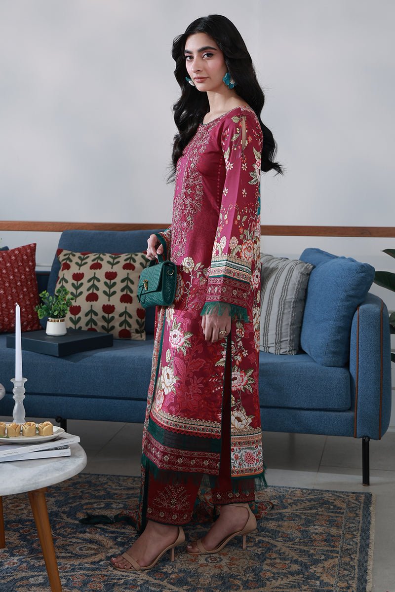 Gulaal | Delia Lawn 26 | Hilyn-Brand:Gulaal-Type:Ladies Clothes-Dust Red-Lawn-House of Maryam- Buy in UK, USA