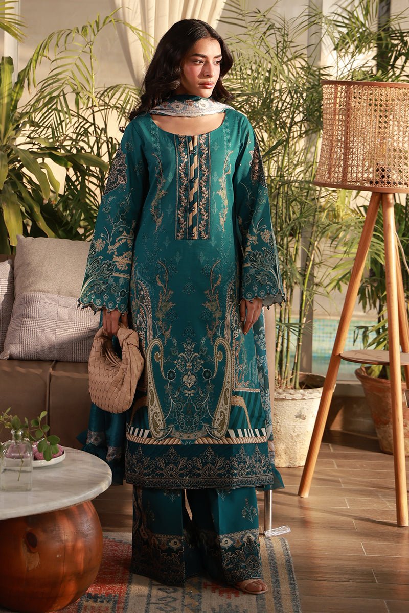 Gulaal | Delia Lawn 26 | Isla-Brand:Gulaal-Type:Ladies Clothes-Emerald Green-Lawn-House of Maryam- Buy in UK, USA