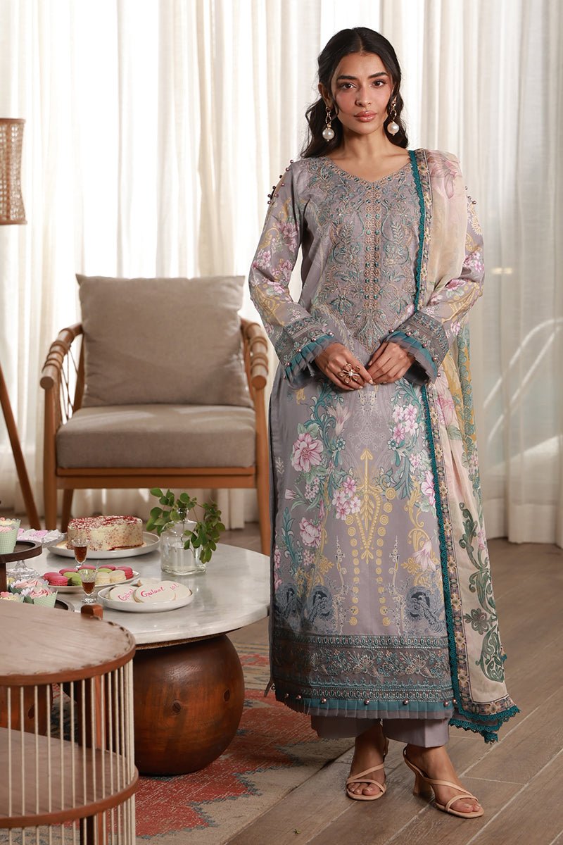 Gulaal | Delia Lawn 26 | Orra-Brand:Gulaal-Type:Ladies Clothes-Pastel Gray-Lawn-House of Maryam- Buy in UK, USA
