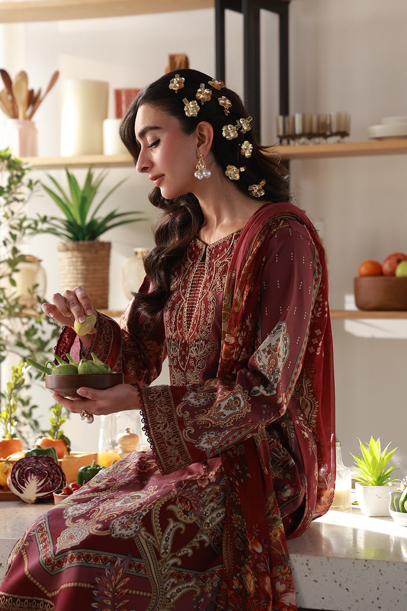 Gulaal | Delia Lawn 26 | Reva-Brand:Gulaal-Type:Ladies Clothes-Maroon-Lawn-House of Maryam- Buy in UK, USA
