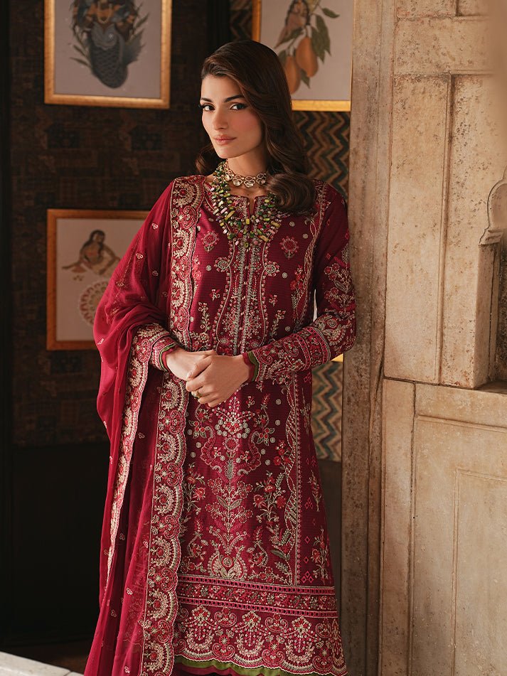 Gulaal | Maisone Luxury Lawn | Mirevra-Brand:Gulaal-Type:Ladies Clothes-Maroon-Lawn-House of Maryam- Buy in UK, USA