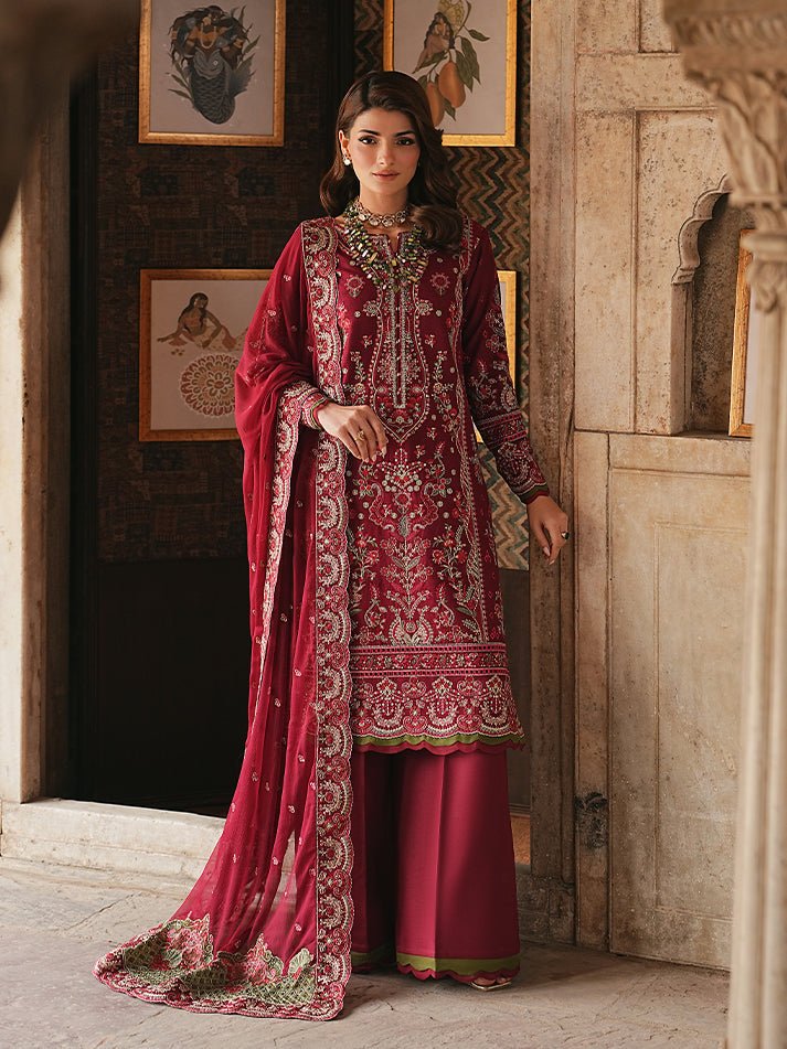 Gulaal | Maisone Luxury Lawn | Mirevra-Brand:Gulaal-Type:Ladies Clothes-Maroon-Lawn-House of Maryam- Buy in UK, USA