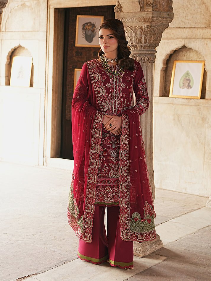 Gulaal | Maisone Luxury Lawn | Mirevra-Brand:Gulaal-Type:Ladies Clothes-Maroon-Lawn-House of Maryam- Buy in UK, USA