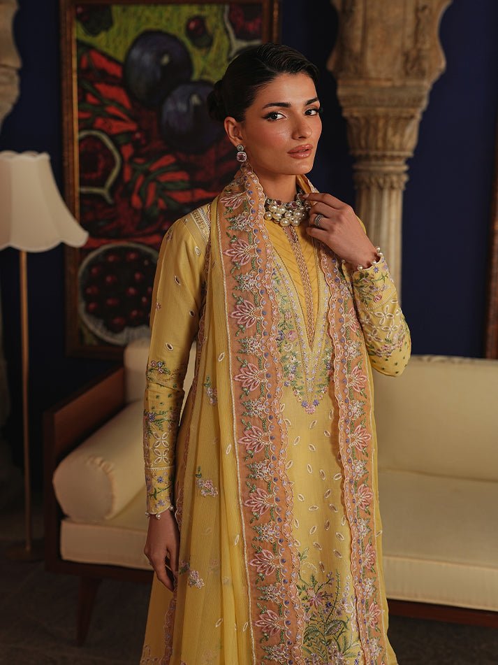 Gulaal | Maisone Luxury Lawn | Sorayae-Brand:Gulaal-Type:Ladies Clothes-Dust Yellow-Lawn-House of Maryam- Buy in UK, USA