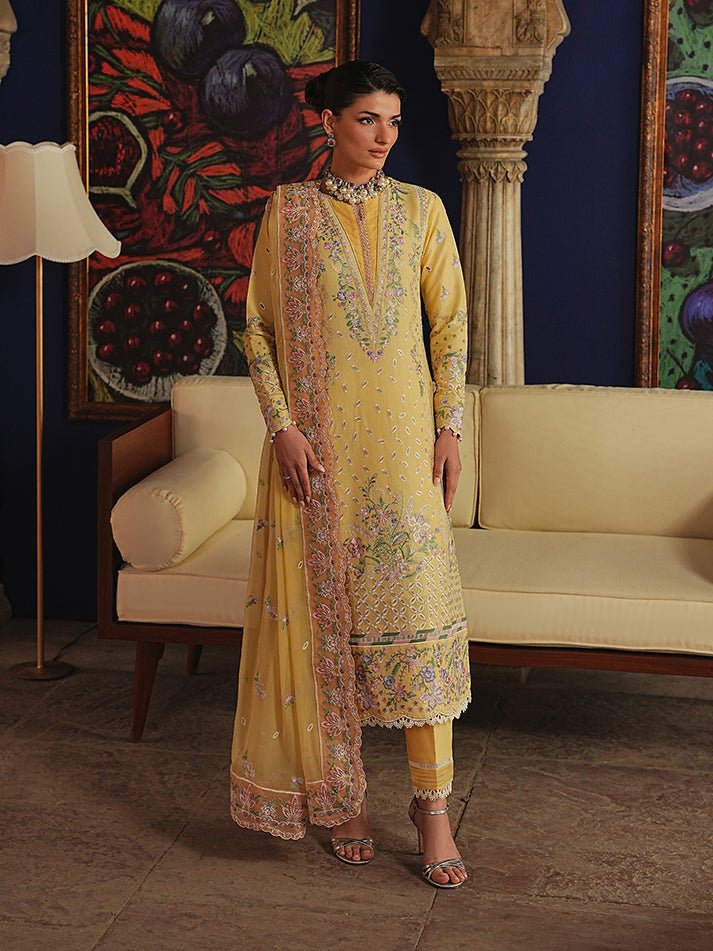 Gulaal | Maisone Luxury Lawn | Sorayae-Brand:Gulaal-Type:Ladies Clothes-Dust Yellow-Lawn-House of Maryam- Buy in UK, USA