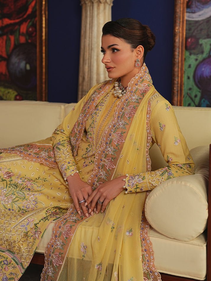 Gulaal | Maisone Luxury Lawn | Sorayae-Brand:Gulaal-Type:Ladies Clothes-Dust Yellow-Lawn-House of Maryam- Buy in UK, USA