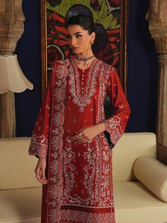 Gulaal | Maisone Luxury Lawn | Zafielle-Brand:Gulaal-Type:Ladies Clothes-Deep Red-Lawn-House of Maryam- Buy in UK, USA