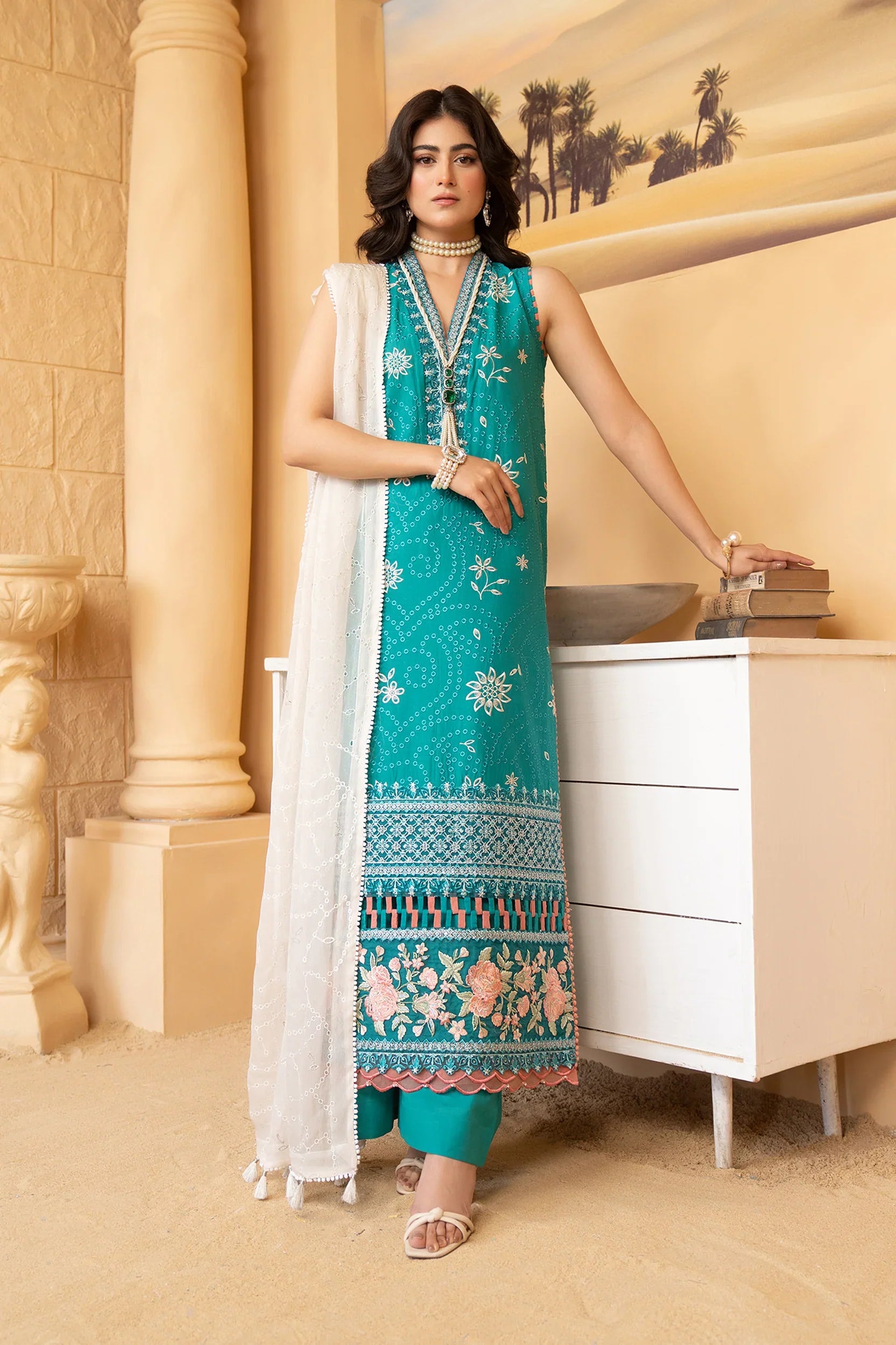 Hemstitch | Summer Luxury Lawn 24 | Turquoise by Designer Hemstitch - House of Maryam - Pakistani Designer Ethnic Wear in {{ shop.shopifyCountryName }}