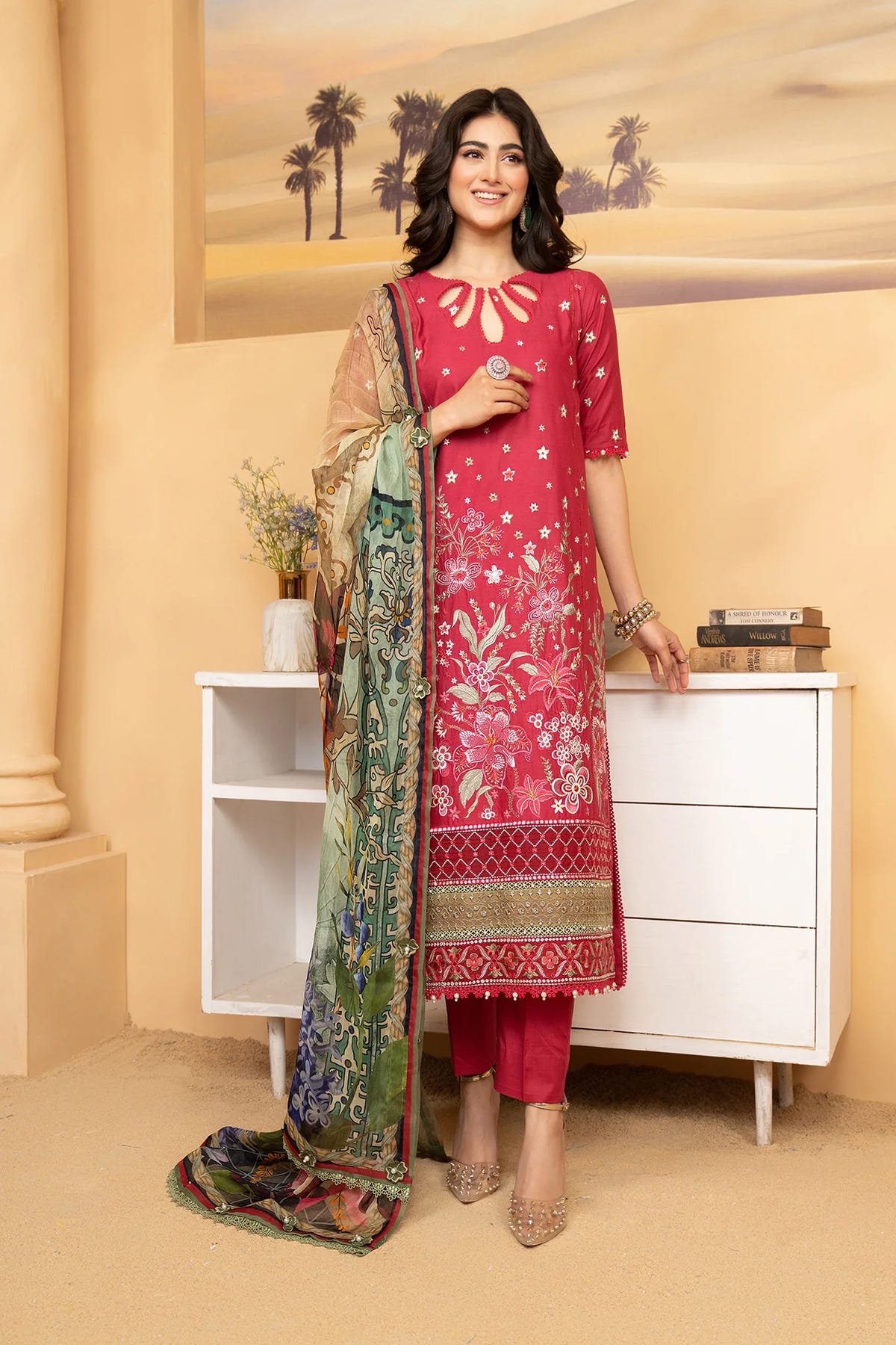 Hemstitch | Summer Luxury Lawn 24 | Scarlet Red -  Hemstitch Luxury - Original Designer Dress - House of Maryam