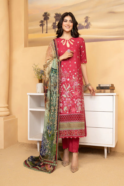 Hemstitch | Summer Luxury Lawn 24 | Scarlet Red -  Hemstitch Luxury - Original Designer Dress - House of Maryam
