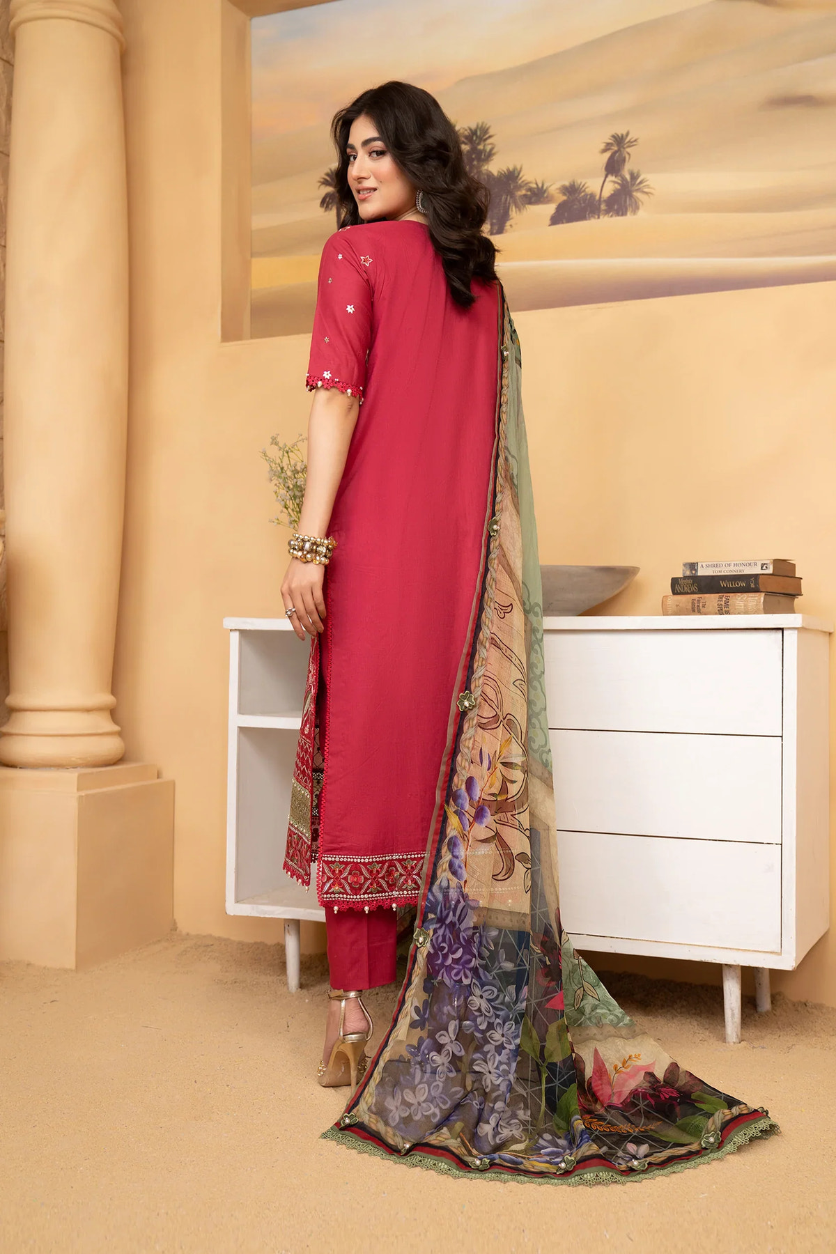 Hemstitch | Summer Luxury Lawn 24 | Scarlet Red -  Hemstitch Luxury - Original Designer Dress - House of Maryam
