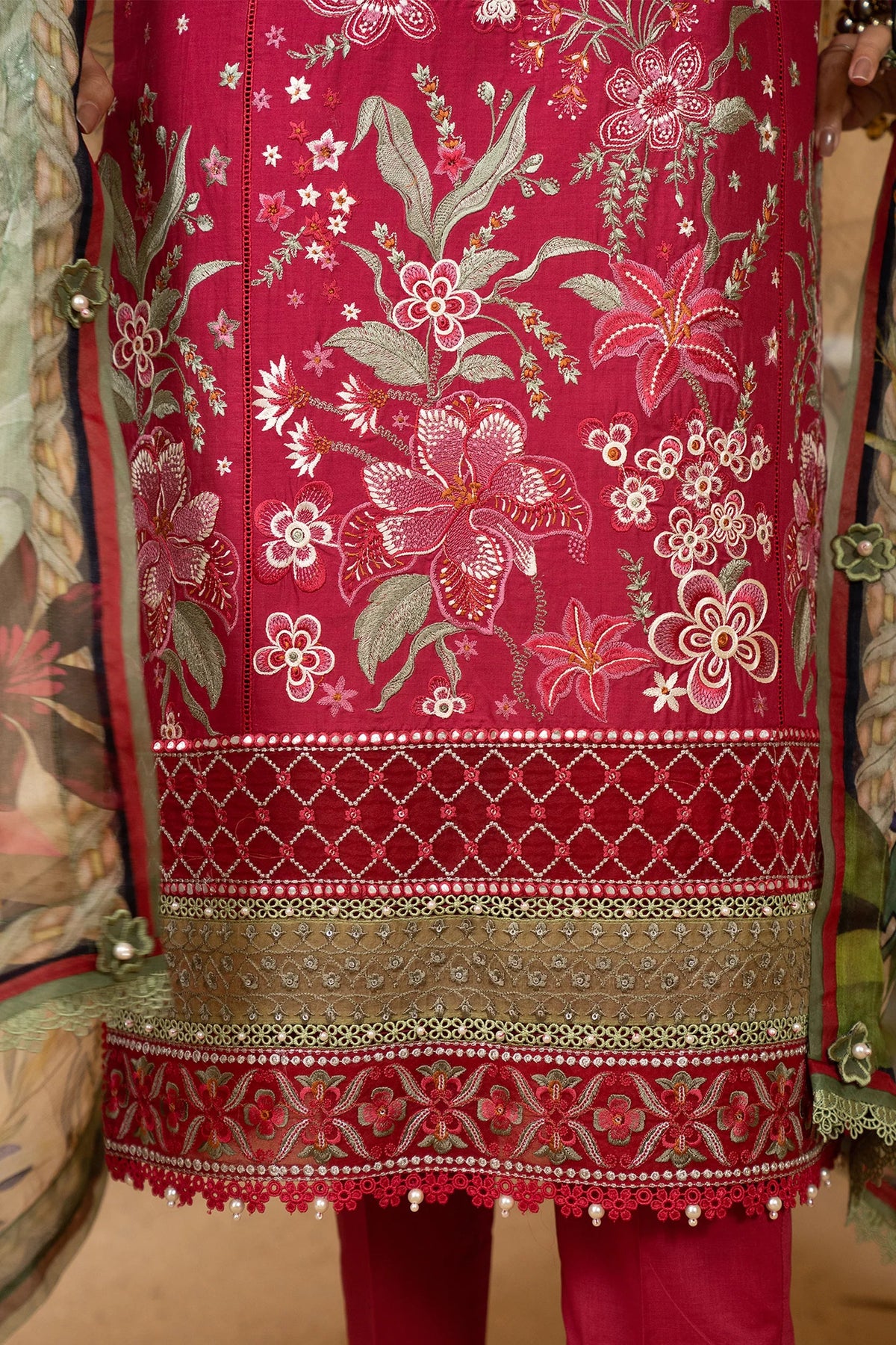 Hemstitch | Summer Luxury Lawn 24 | Scarlet Red -  Hemstitch Luxury - Original Designer Dress - House of Maryam
