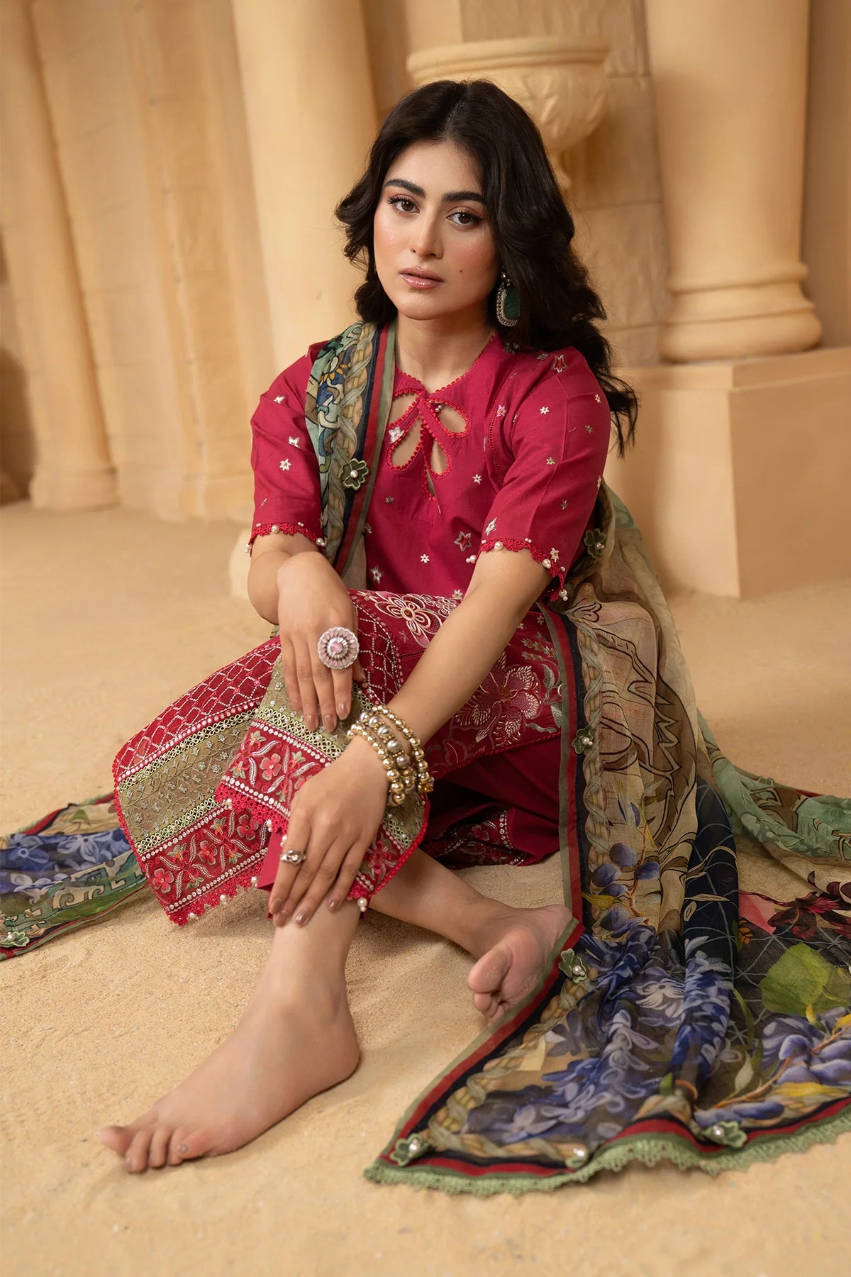 Hemstitch | Summer Luxury Lawn 24 | Scarlet Red -  Hemstitch Luxury - Original Designer Dress - House of Maryam