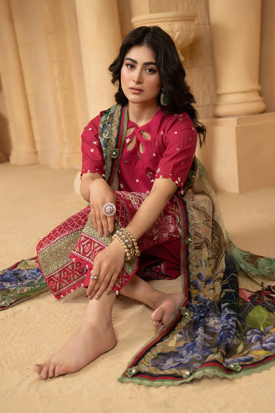 Hemstitch | Summer Luxury Lawn 24 | Scarlet Red -  Hemstitch Luxury - Original Designer Dress - House of Maryam