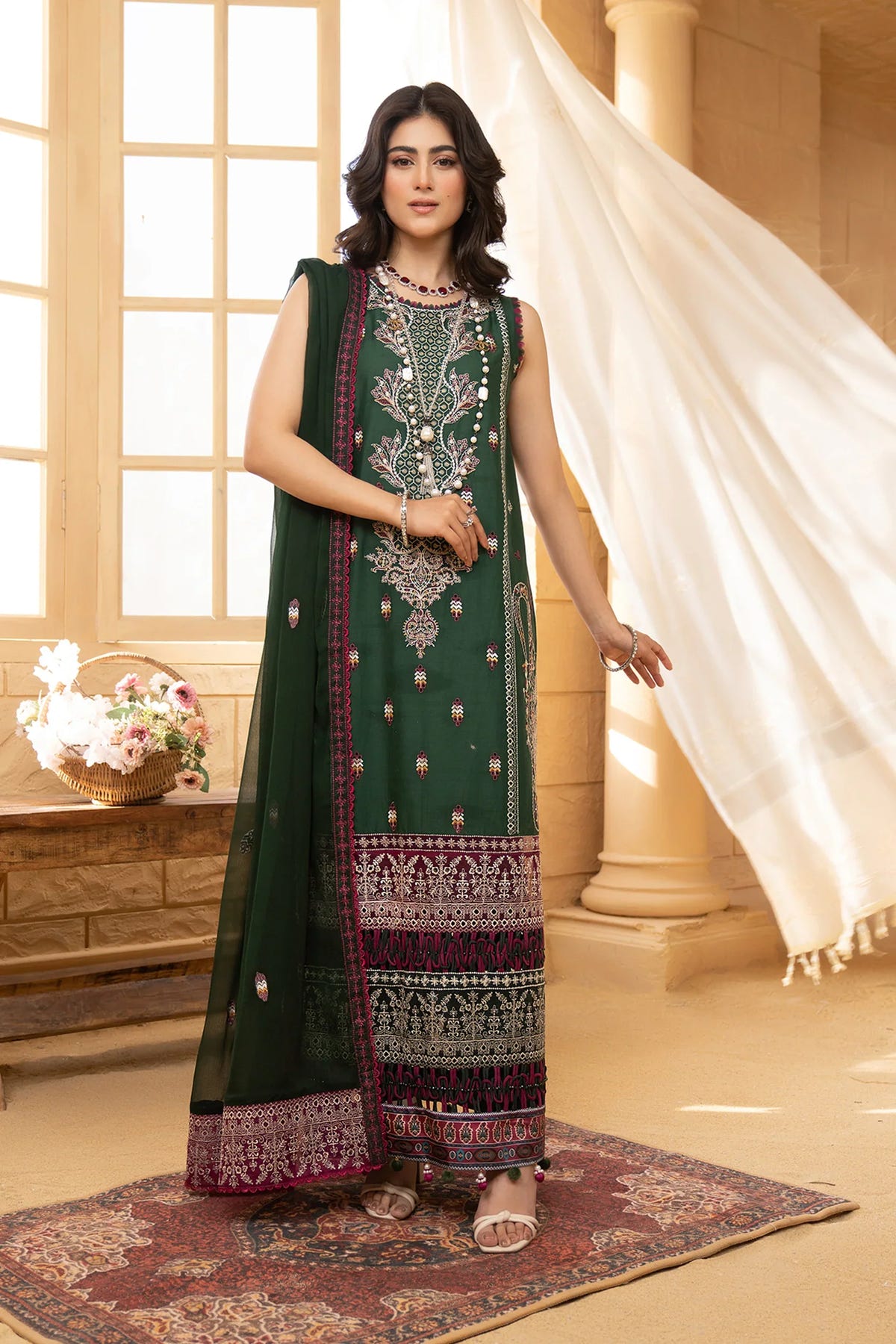 Hemstitch | Summer Luxury Lawn 24 | Bottle Green -  Hemstitch Luxury - Original Designer Dress - House of Maryam