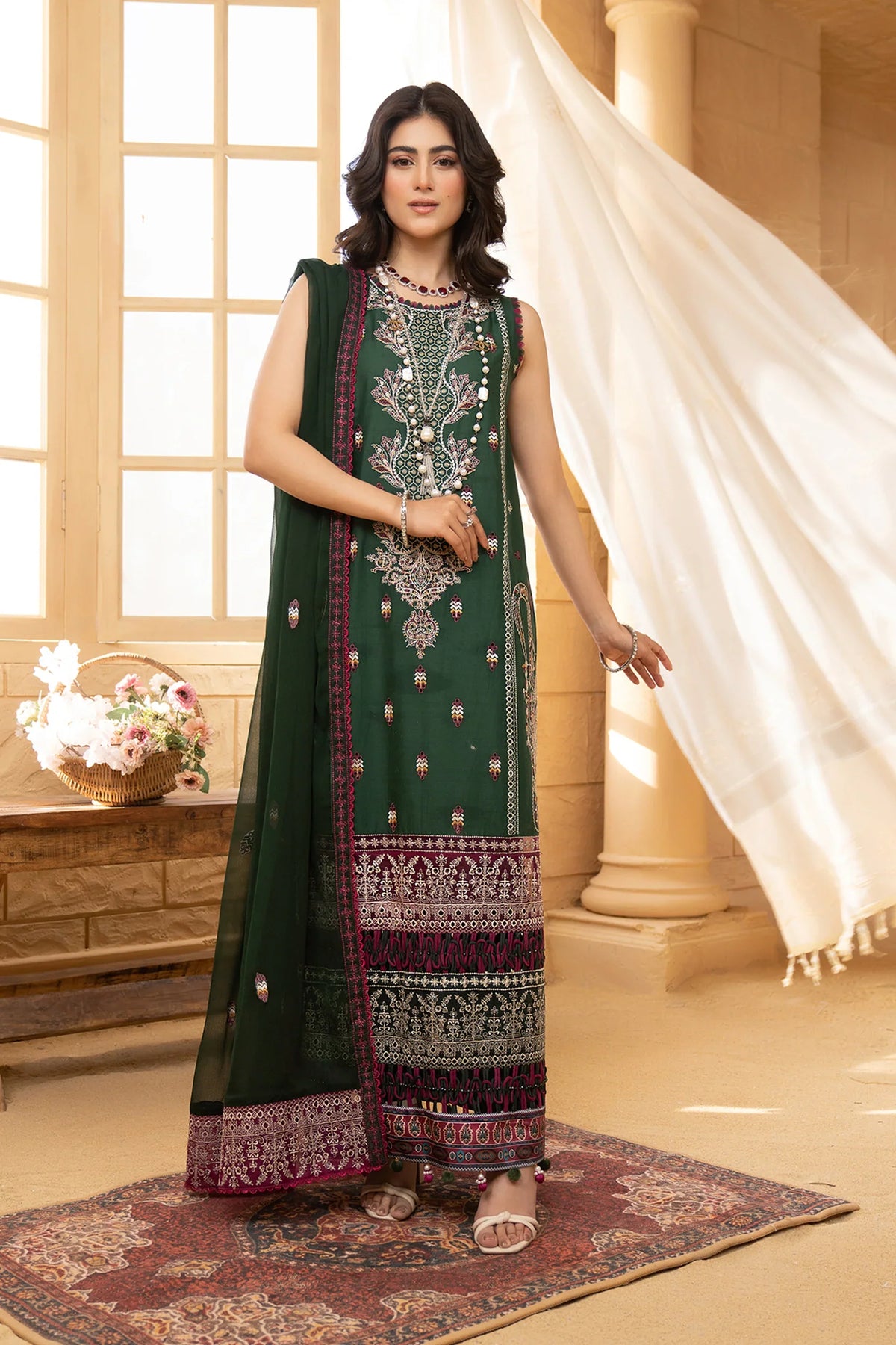 Hemstitch | Summer Luxury Lawn 24 | Bottle Green -  Hemstitch Luxury - Original Designer Dress - House of Maryam