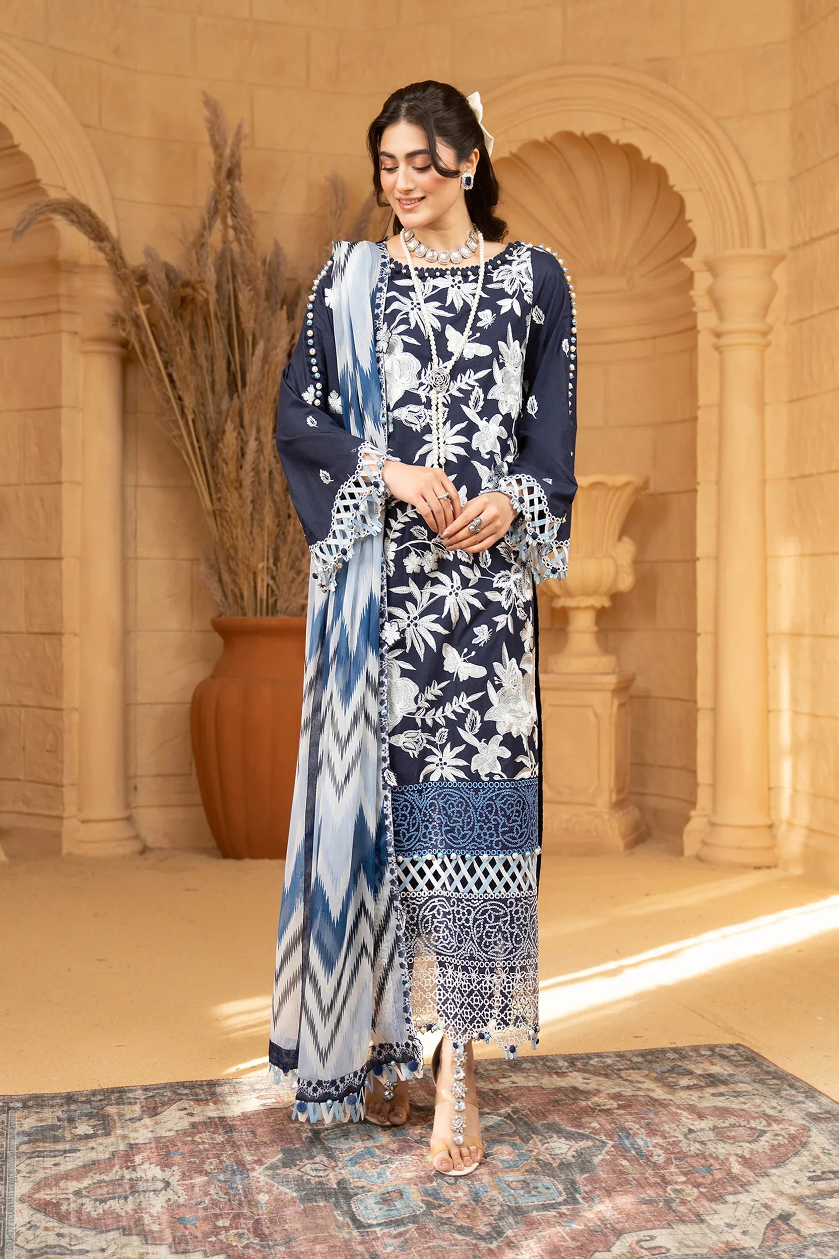 Hemstitch | Summer Luxury Lawn 24 | Ice Blue by Designer Hemstitch - House of Maryam - Pakistani Designer Ethnic Wear in {{ shop.shopifyCountryName }}