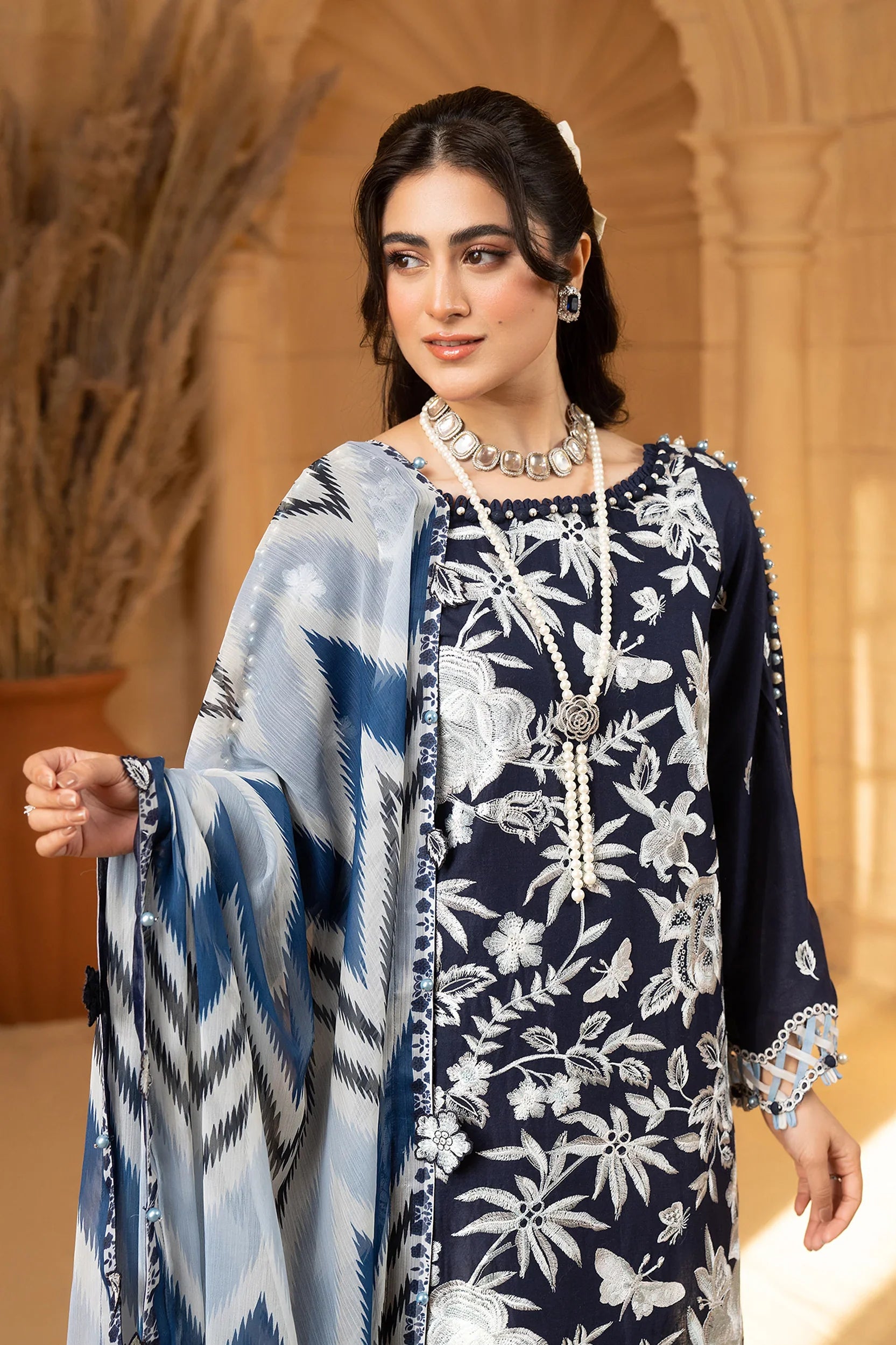 Hemstitch | Summer Luxury Lawn 24 | Ice Blue by Designer Hemstitch - House of Maryam - Pakistani Designer Ethnic Wear in {{ shop.shopifyCountryName }}