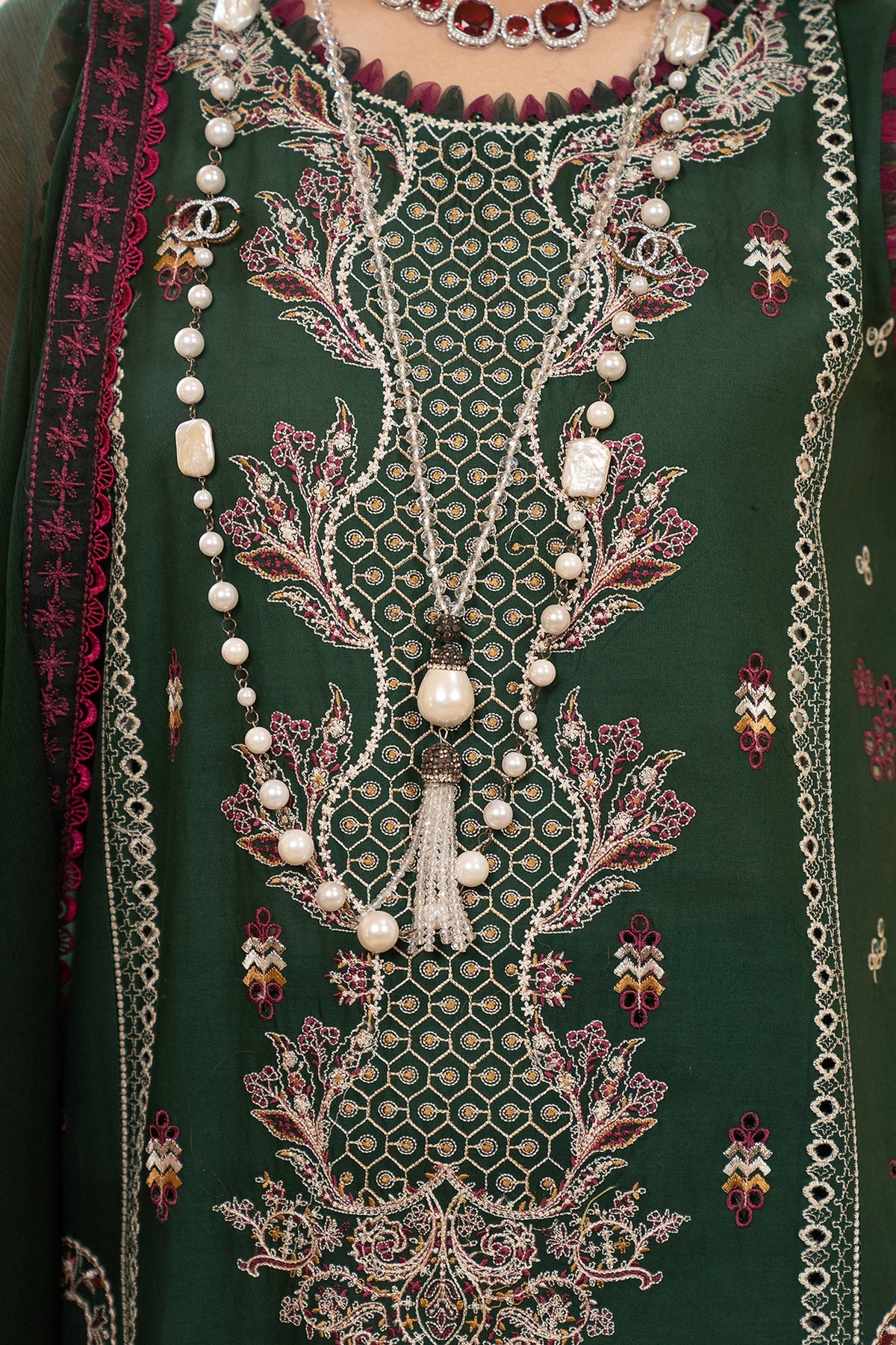 Hemstitch | Summer Luxury Lawn 24 | Bottle Green -  Hemstitch Luxury - Original Designer Dress - House of Maryam