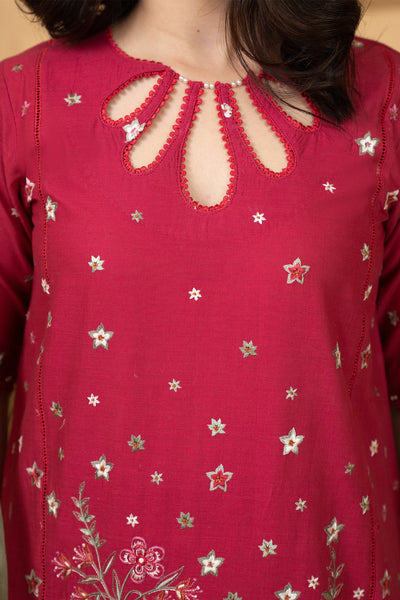 Hemstitch | Summer Luxury Lawn 24 | Scarlet Red -  Hemstitch Luxury - Original Designer Dress - House of Maryam