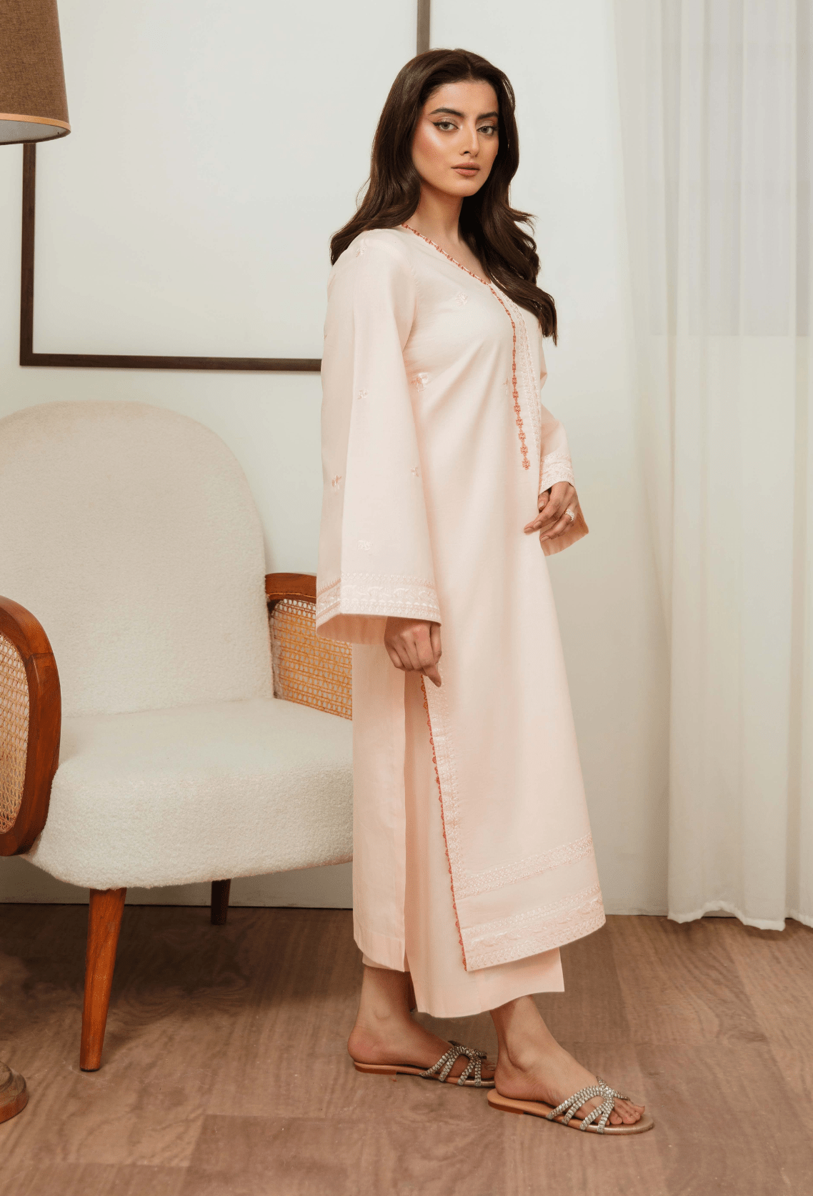 Humdum | Ayra Ready to wear | Ayra - D10-Brand:Humdum-Type:Ladies Clothes-Pale Peach-Lawn-House of Maryam- Buy in UK, USA