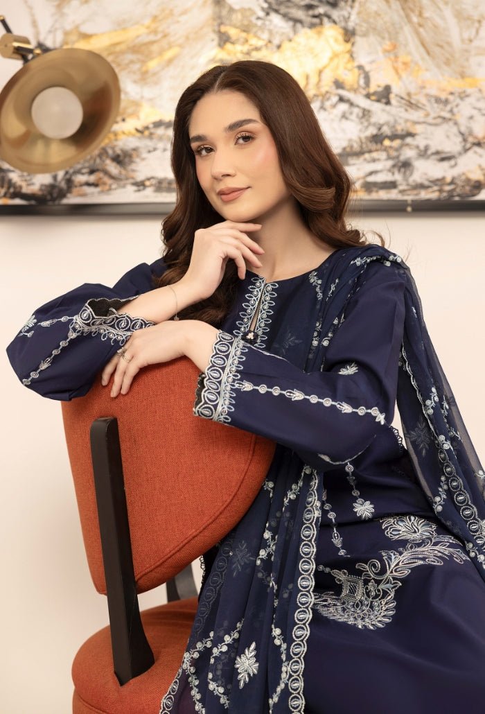 Humdum | Dilkash 25 | Dilkash - D02-Brand:Humdum-Type:Ladies Clothes-Navy-Lawn-House of Maryam- Buy in UK, USA