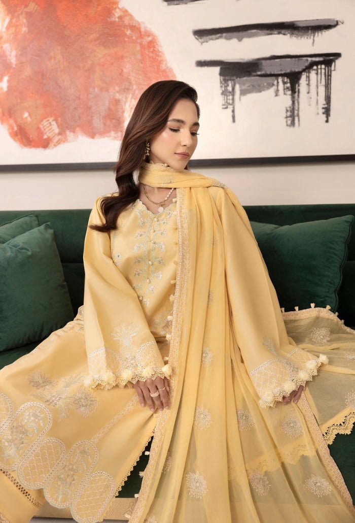 Humdum | Dilkash 25 | Dilkash - D05-Brand:HumDum-Type:Ladies Clothes-Dust Yellow-Lawn-House of Maryam- Buy in UK, USA