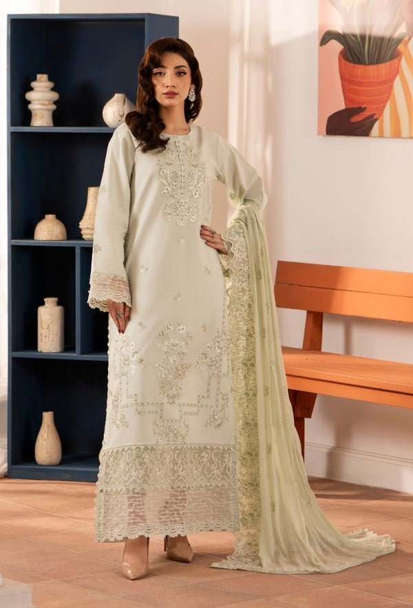 Humdum | Meraki Lawn | Meraki - D02-Brand:Humdum-Type:Ladies Clothes-Ivory-Lawn-House of Maryam- Buy in UK, USA