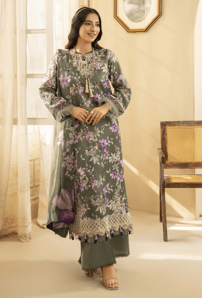 Humdum | Senora Lawn 25 | Senora - D06-Brand:Humdum-Type:Ladies Clothes-Olive Green-Lawn-House of Maryam- Buy in UK, USA
