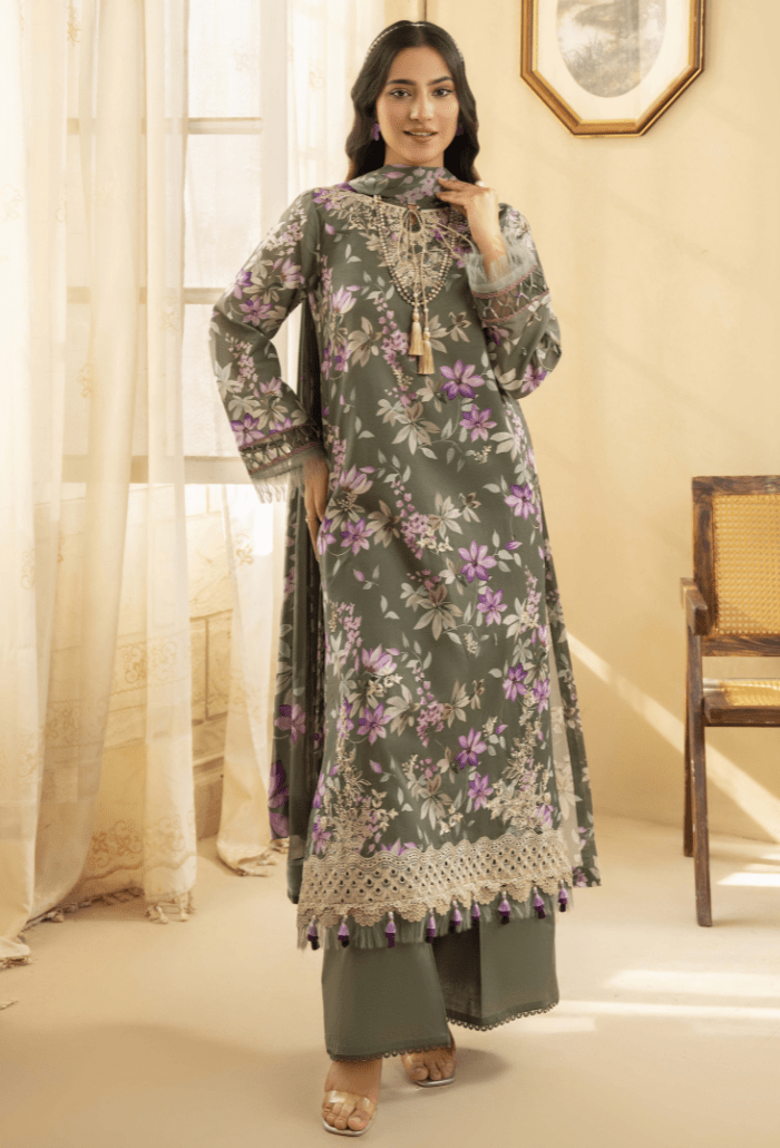 Humdum | Senora Lawn 25 | Senora - D06-Brand:Humdum-Type:Ladies Clothes-Olive Green-Lawn-House of Maryam- Buy in UK, USA