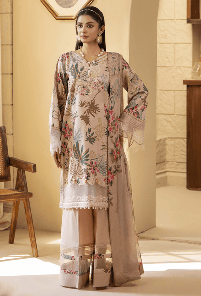 Humdum | Senora Lawn 25 | Senora - D07-Brand:Humdum-Type:Ladies Clothes-Taupe-Lawn-House of Maryam- Buy in UK, USA