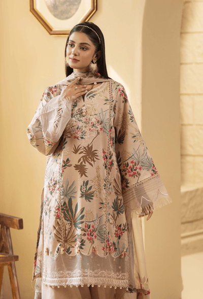 Humdum | Senora Lawn 25 | Senora - D07-Brand:Humdum-Type:Ladies Clothes-Taupe-Lawn-House of Maryam- Buy in UK, USA