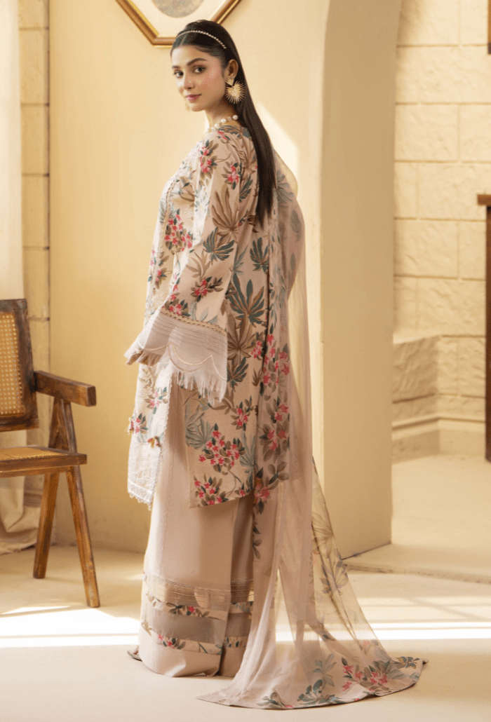 Humdum | Senora Lawn 25 | Senora - D07-Brand:Humdum-Type:Ladies Clothes-Taupe-Lawn-House of Maryam- Buy in UK, USA