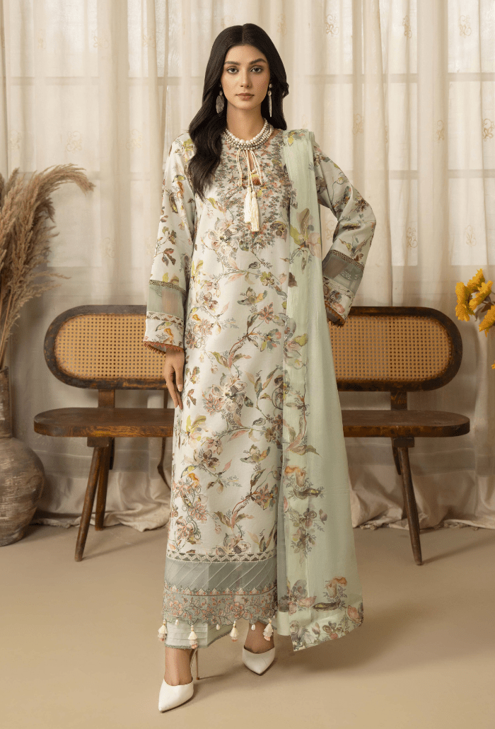 Humdum | Senora Lawn 25 | Senora - D09-Brand:Humdum-Type:Ladies Clothes-Misty gray-Lawn-House of Maryam- Buy in UK, USA