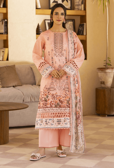 Humdum | Zarwisha 25 | Zarwisha-D01-Brand:Humdum-Type:Ladies Clothes-Peach-Lawn-House of Maryam- Buy in UK, USA