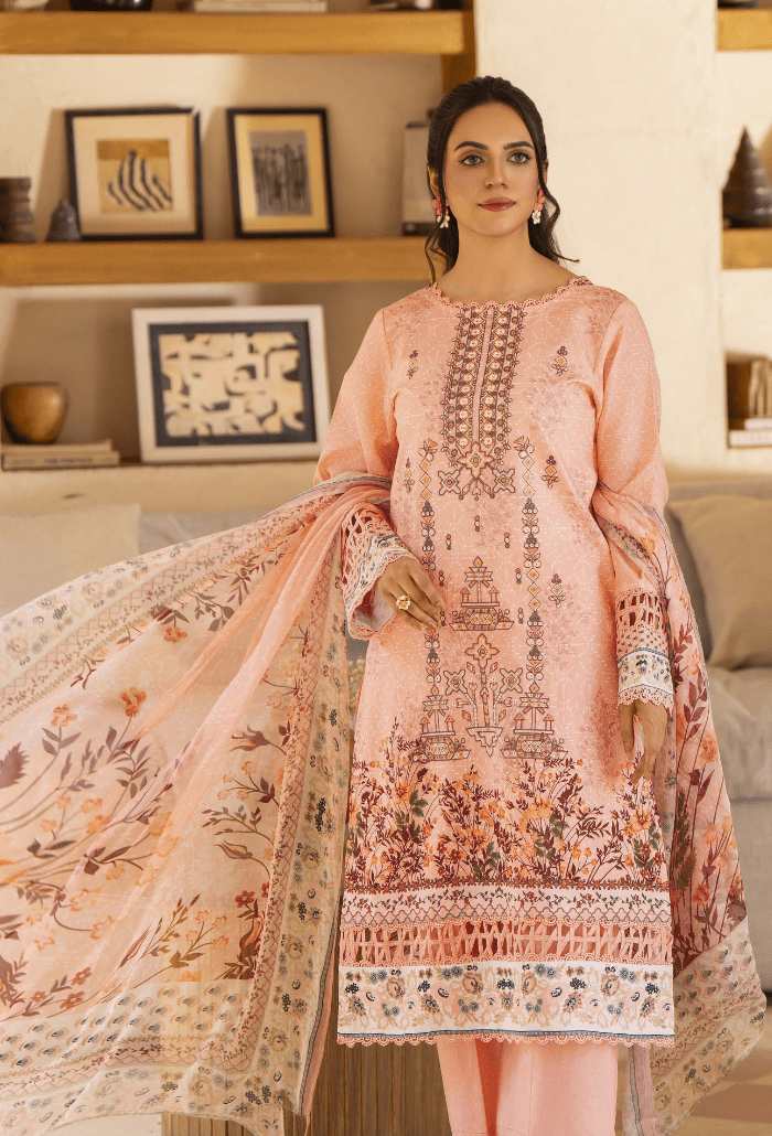Humdum | Zarwisha 25 | Zarwisha-D01-Brand:Humdum-Type:Ladies Clothes-Peach-Lawn-House of Maryam- Buy in UK, USA