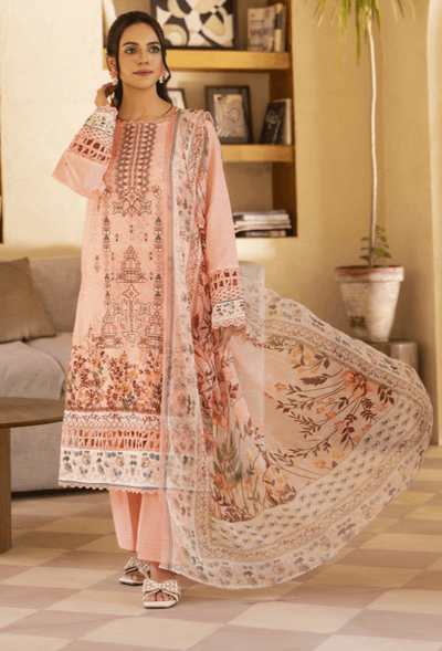 Humdum | Zarwisha 25 | Zarwisha-D01-Brand:Humdum-Type:Ladies Clothes-Peach-Lawn-House of Maryam- Buy in UK, USA