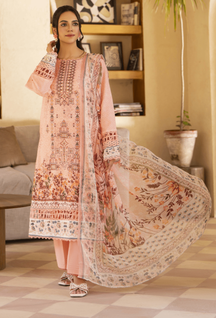 Humdum | Zarwisha 25 | Zarwisha-D01-Brand:Humdum-Type:Ladies Clothes-Peach-Lawn-House of Maryam- Buy in UK, USA