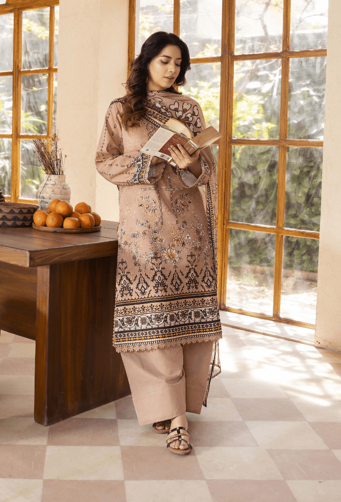 Humdum | Zarwisha 25 | Zarwisha-D08-Brand:Humdum-Type:Ladies Clothes-Coffee-Lawn-House of Maryam- Buy in UK, USA
