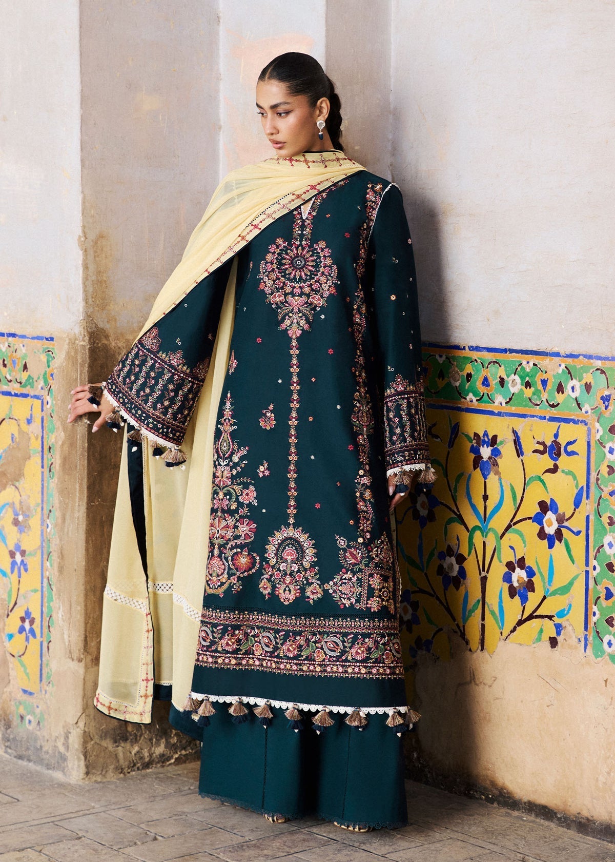 Hussain Rehar | Zan SS26 | Cinko-Brand:Hussain Rehar-Type:Ladies Clothes-Deep Teal-Lawn-House of Maryam- Buy in UK, USA