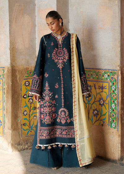 Hussain Rehar | Zan SS26 | Cinko-Brand:Hussain Rehar-Type:Ladies Clothes-Deep Teal-Lawn-House of Maryam- Buy in UK, USA