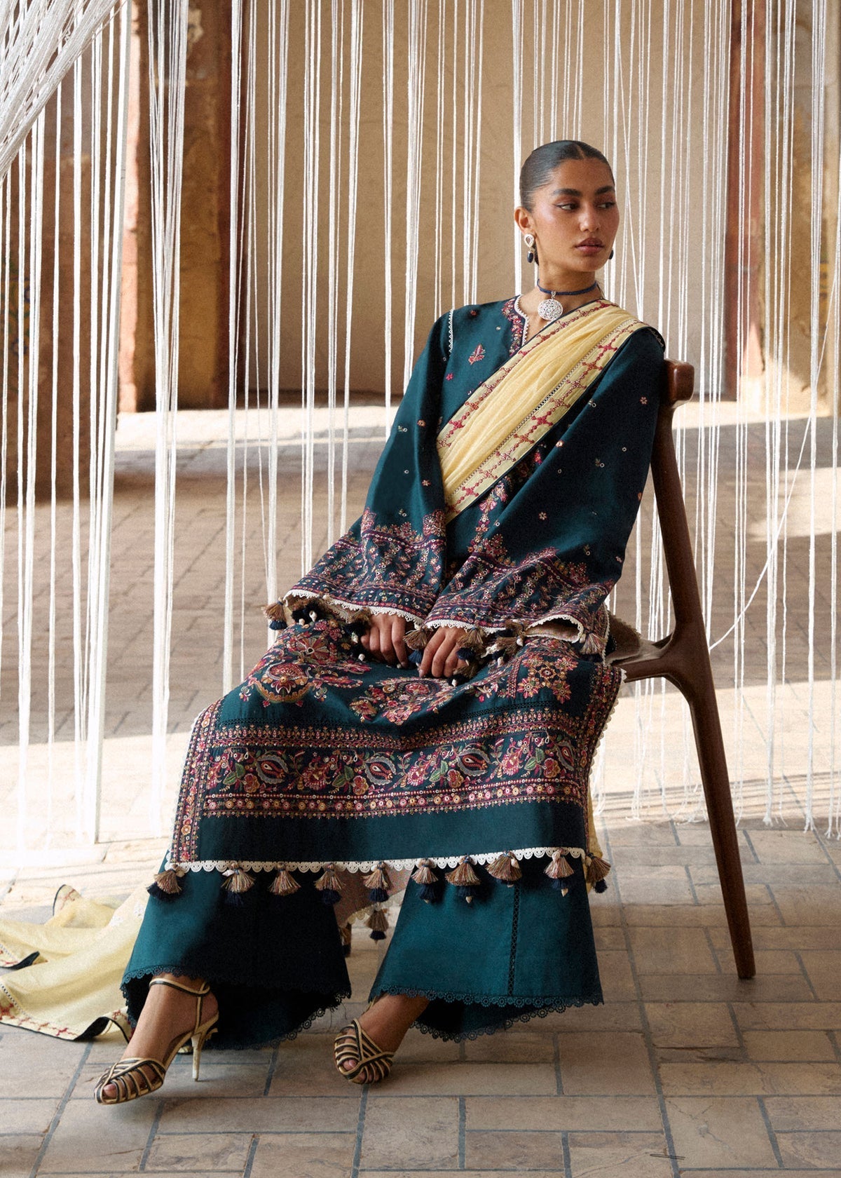 Hussain Rehar | Zan SS26 | Cinko-Brand:Hussain Rehar-Type:Ladies Clothes-Deep Teal-Lawn-House of Maryam- Buy in UK, USA