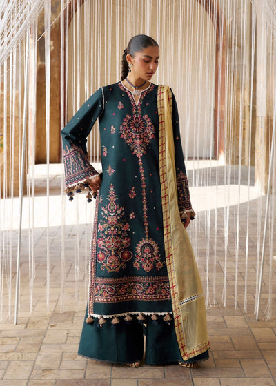Hussain Rehar | Zan SS26 | Cinko-Brand:Hussain Rehar-Type:Ladies Clothes-Deep Teal-Lawn-House of Maryam- Buy in UK, USA