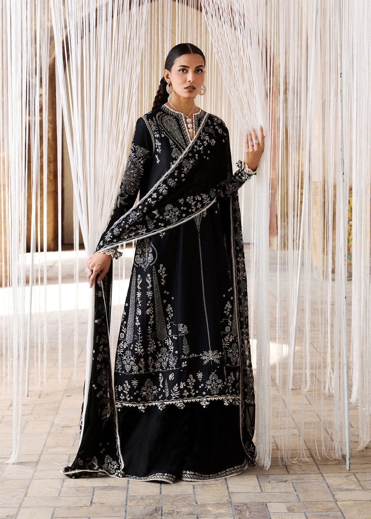 Hussain Rehar | Zan SS26 | Meshki-Brand:Hussain Rehar-Type:Ladies Clothes-Black-Lawn-House of Maryam- Buy in UK, USA