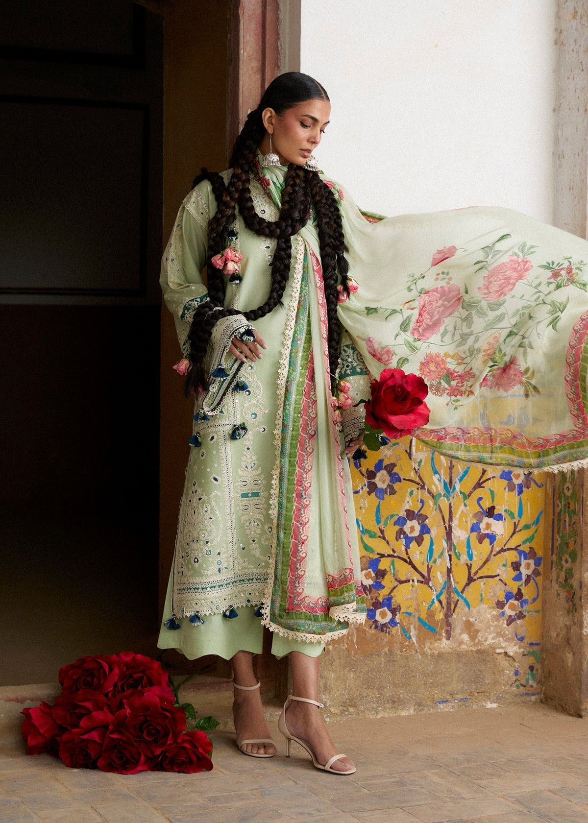 Hussain Rehar | Zan SS26 | Nane-Brand:House of Maryam-Type:-Pastel Mint-Lawn-House of Maryam- Buy in UK, USA